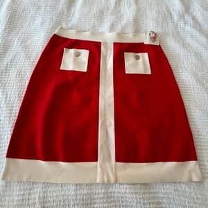 Ann Klein Color Block Knit Skirt Poppy/White Size M New